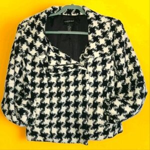 Houndstooth Moto Wool Blend Jacket w/ Padded Shoulders